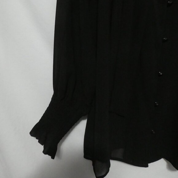 MICHEL STUDIO COLLECTION | size 16 | Black Sheer Button-Up Blouse With Neck Tie - Picture 6 of 14